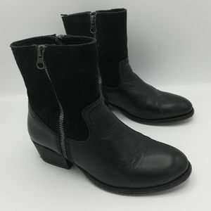 Hand Crafted Brand Double Zip Leather Ankle Boots Black Women's US 6.5